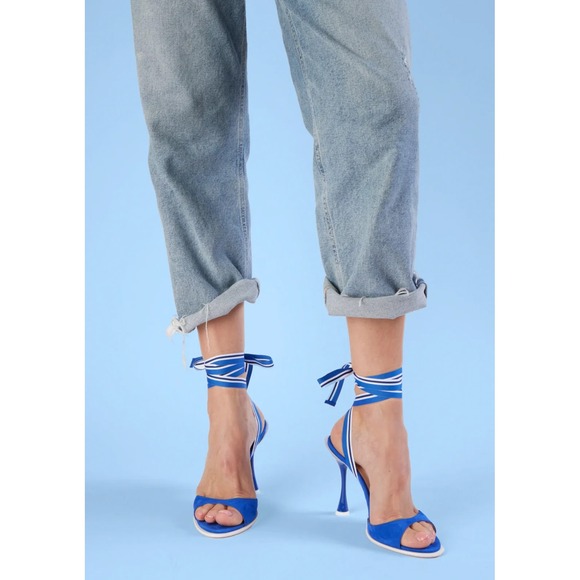 New NWOB Womens Betzabe Norma Suede Blue Open Toe Pumps Heels Size 39.5 - Picture 9 of 9